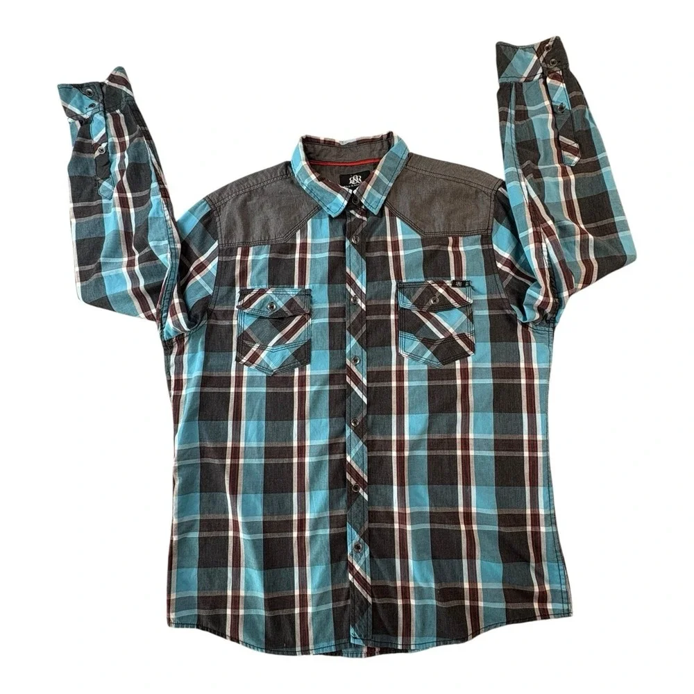Rock & Republic Mens XL‎ Plaid Snap Shirt Western Yoke Cowboy Style RN73277